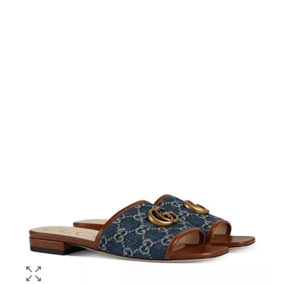 Gucci Jolie Sandals: Denim and Brown GG Slide Sandals - Picture 5 of 7